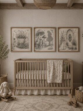 NEW Storybook Wall Art Set Vintage Fairytale Prints Cottagecore Mushroom 8x10"